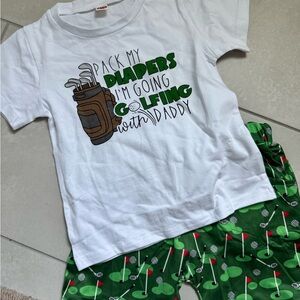 Kids Golf Graphic Tee and Green Golf Print Pants Set